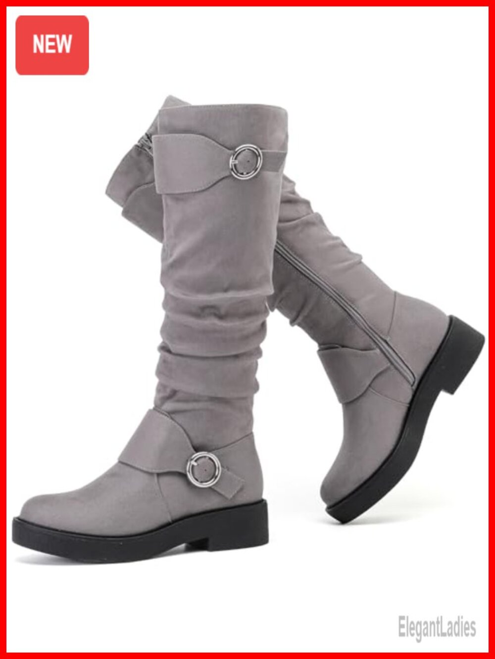 Women's Knee High Flat Boots Faux Leather Side Zip Casual Fashion